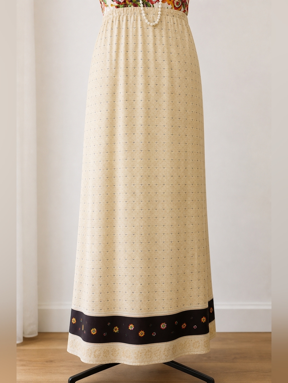 Genny Silk Maxi Skirt Cream | Elastic Waist Vintage Designer Skirt